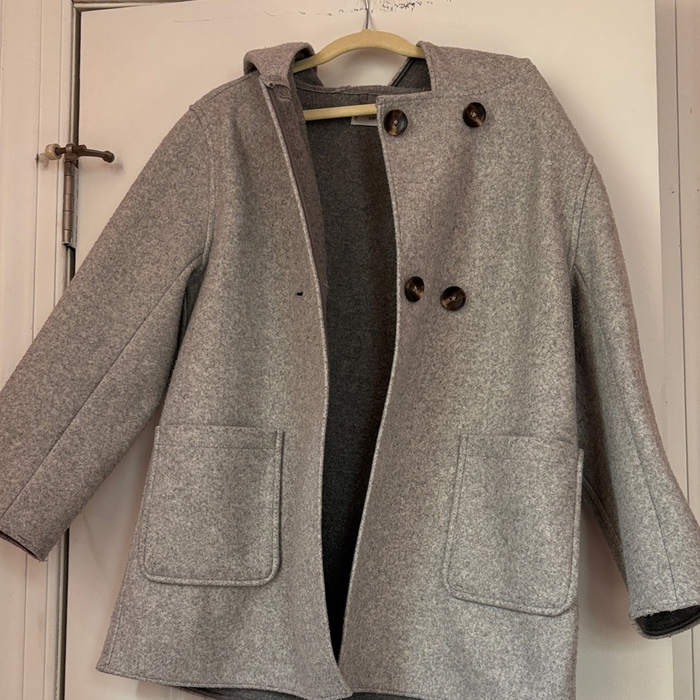 Girls Mango Heather Grey Hooded Wool-Blend Coat
